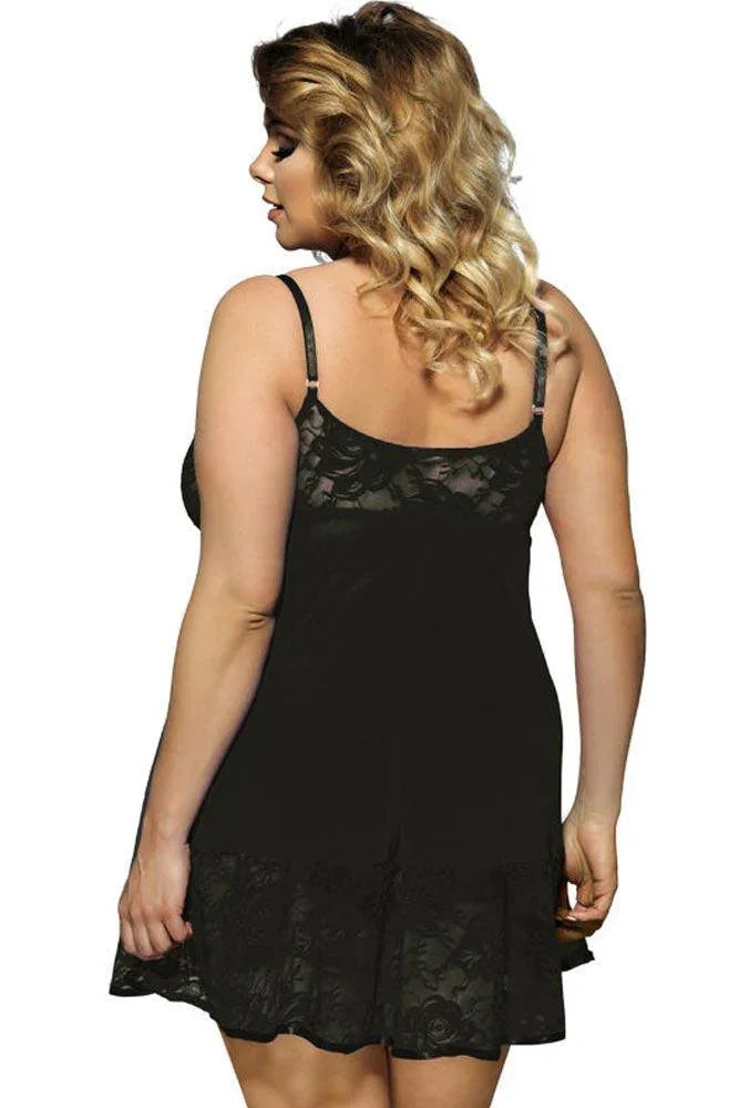 Subblime - Plus Size Babydoll - Subblime Babydoll Floral Laces Μαύρο S-220598 - E-string.gr