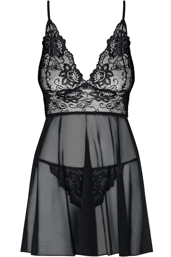 Obsessive - Γυναικείο Babydoll - Obsessive Idillia Babydoll and Thong Black OB7412 - E-string.gr