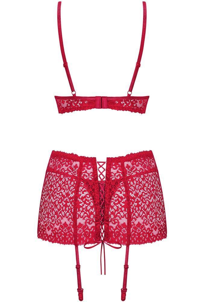 Obsessive - Γυναικείο σετ εσωρούχων- Obsessive Lividia set 3 pcs Κόκκινο OB4502 - E-string.gr