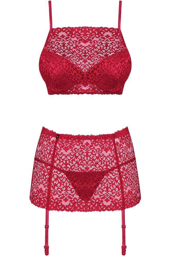 Obsessive - Γυναικείο σετ εσωρούχων- Obsessive Lividia set 3 pcs Κόκκινο OB4502 - E-string.gr