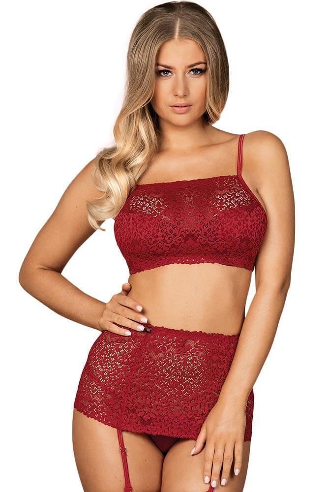 Obsessive - Γυναικείο σετ εσωρούχων- Obsessive Lividia set 3 pcs Κόκκινο OB4502 - E-string.gr