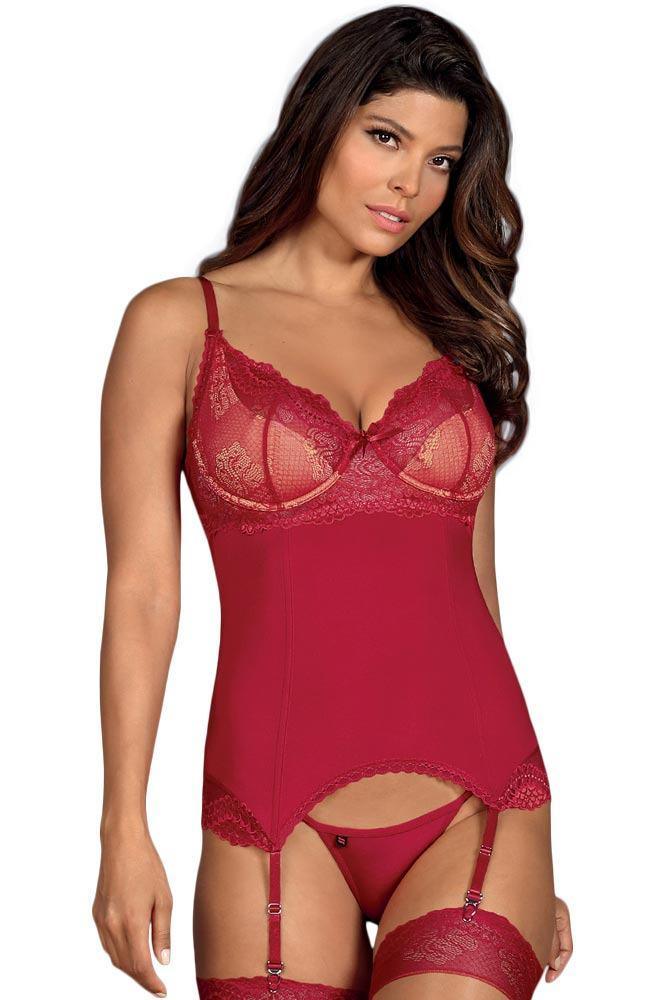 Obsessive - Γυναικείος κορσές - Obsessive Rosalyn corset and thong Κόκκινος OB4168 - E-string.gr