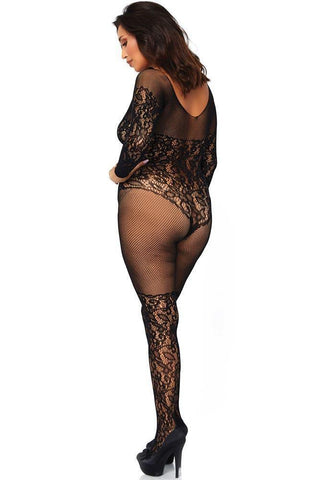 Leg Avenue - Ολόσωμο καλσόν μεγάλο μέγεθος - Leg Avenue Vine lace and net bodystocking Μαύρο LG89190Q - E-string.gr