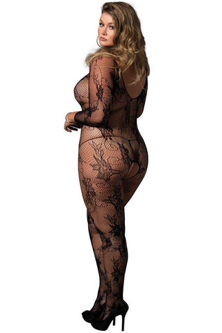 Leg Avenue - Ολόσωμο καλσόν μεγάλο μέγεθος - Floral lace bodystocking LG89170Q - E-string.gr