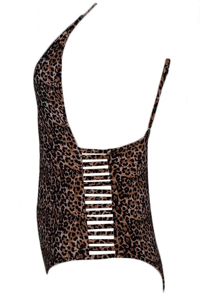 SLP - Γυναικείο Μαγιό - Ολόσωμο Leopard Καφέ Μαύρο ES1939-Brown - E-string.gr