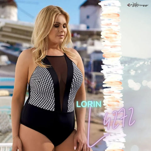 Lorin - Γυναικείο Μαγιό - Ολόσωμο Lorin Μαύρο Λευκό L-4272 - E-string.gr