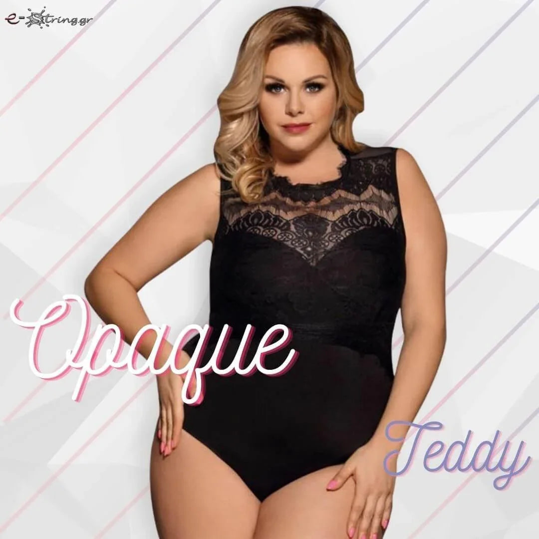 Subblime - Plus Size Κορμάκι - Subblime Opaque Teddy Μαύρο S-220667 - E-string.gr