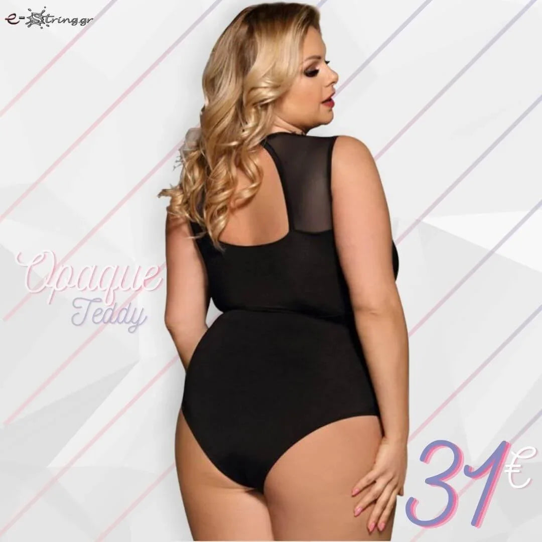 Subblime - Plus Size Κορμάκι - Subblime Opaque Teddy Μαύρο S-220667 - E-string.gr