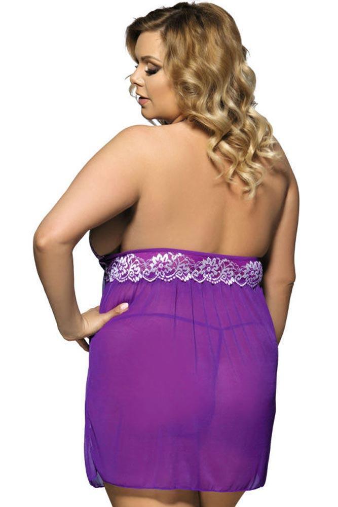 Subblime - Plus Size Babydoll - Subblime Babydoll White Lace Μωβ S-220592 - E-string.gr