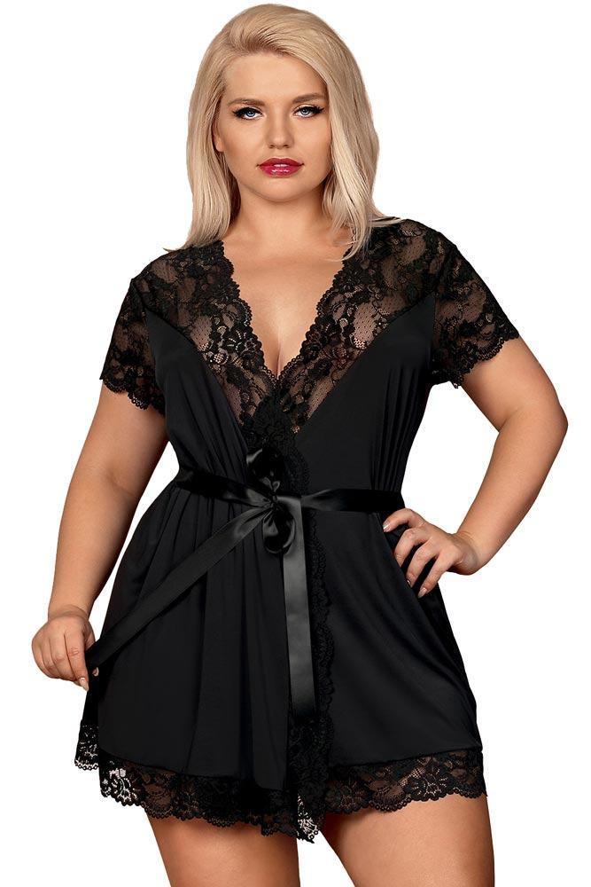 Obsessive - Γυναικεία ρόμπα - Obsessive 810 Peignoir Plus Size Μαύρη OB2997 - E-string.gr