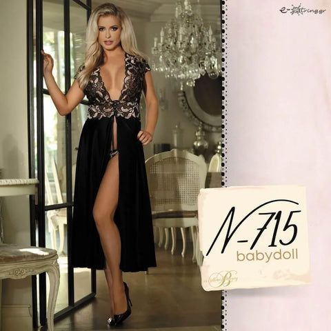 Excellent Beauty - Γυναικείο Μακρύ Babydoll - Excellent Beauty Μαύρο N-715 - E-string.gr
