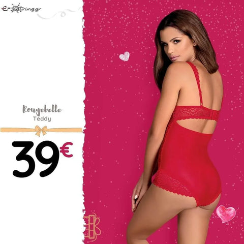 Obsessive - Γυναικείο κορμάκι - Obsessive Rougebelle crotchless teddy Κόκκινο OB3406 - E-string.gr