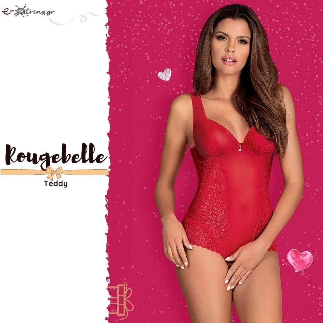 Obsessive - Γυναικείο κορμάκι - Obsessive Rougebelle crotchless teddy Κόκκινο OB3406 - E-string.gr