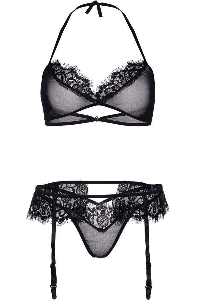 Leg Avenue - Γυναικείο σετ εσωρούχων - Bralette string and garterbelt Μαύρο LG81539 - E-string.gr