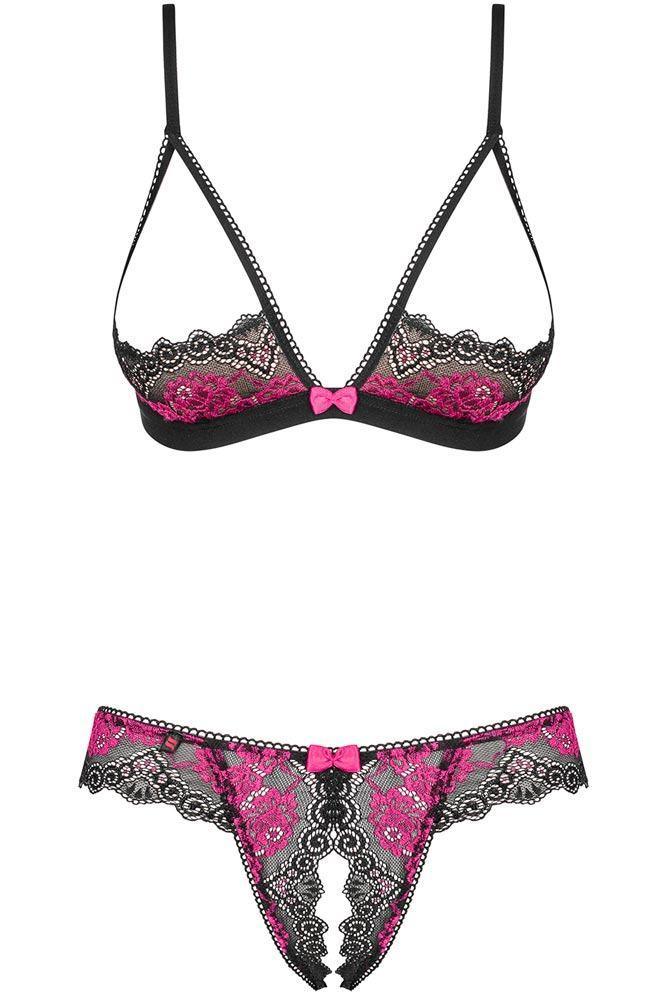 Obsessive - Γυναικείο σετ εσωρούχων - Obsessive Tulia- set 2 pcs μαύρο μπορντό OB3321 - E-string.gr