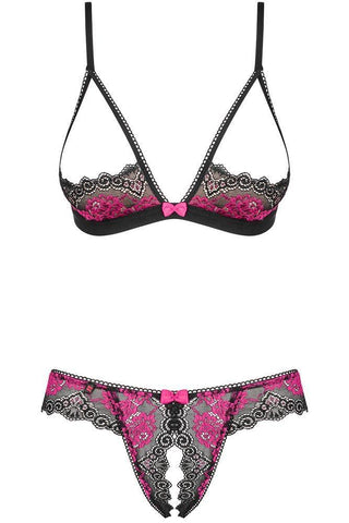 Obsessive - Γυναικείο σετ εσωρούχων - Obsessive Tulia- set 2 pcs μαύρο μπορντό OB3321 - E-string.gr