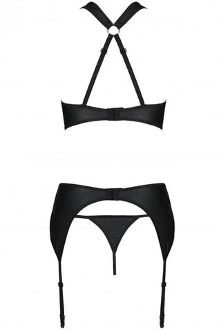 Passion - Γυναικείο σετ εσώρουχα - Passion Hima 3pcs Set Leather Μαύρο PE10381 - E-string.gr