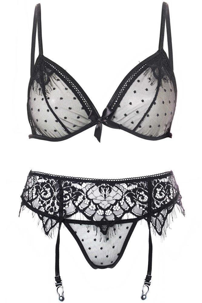 Leg Avenue - Γυναικείο σετ εσωρούχων - Leg Avenue Bralette and garter set Μαύρο LG81502 - E-string.gr