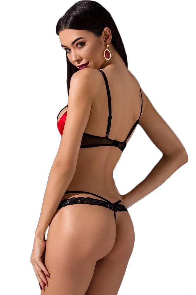 Passion - Γυναικείο σετ εσώρουχα - Passion Femmina bikini Μαύρο κόκκινο PS0053 - E-string.gr