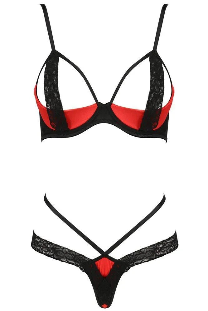 Passion - Γυναικείο σετ εσώρουχα - Passion Femmina bikini Μαύρο κόκκινο PS0053 - E-string.gr