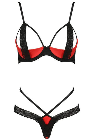Passion - Γυναικείο σετ εσώρουχα - Passion Femmina bikini Μαύρο κόκκινο PS0053 - E-string.gr