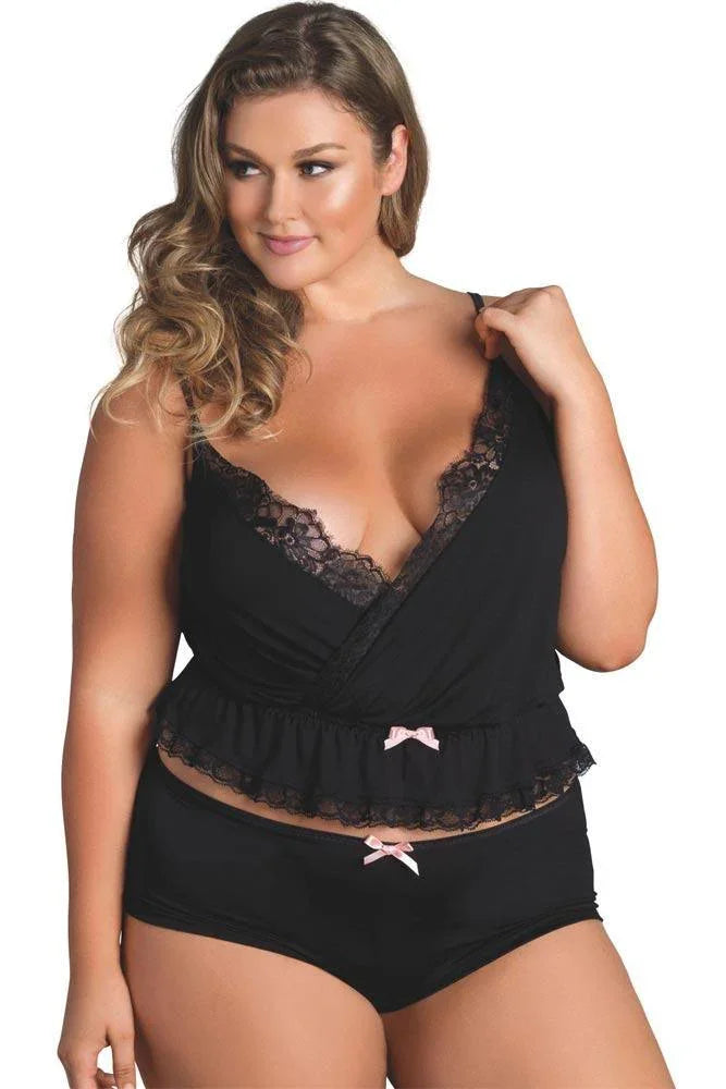 Leg Avenue - PLUS SIZE Σετ - Jersey cami and boyshorts Μαύρο LG8877 - E-string.gr