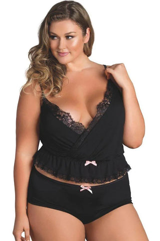 Leg Avenue - PLUS SIZE Σετ - Jersey cami and boyshorts Μαύρο LG8877 - E-string.gr