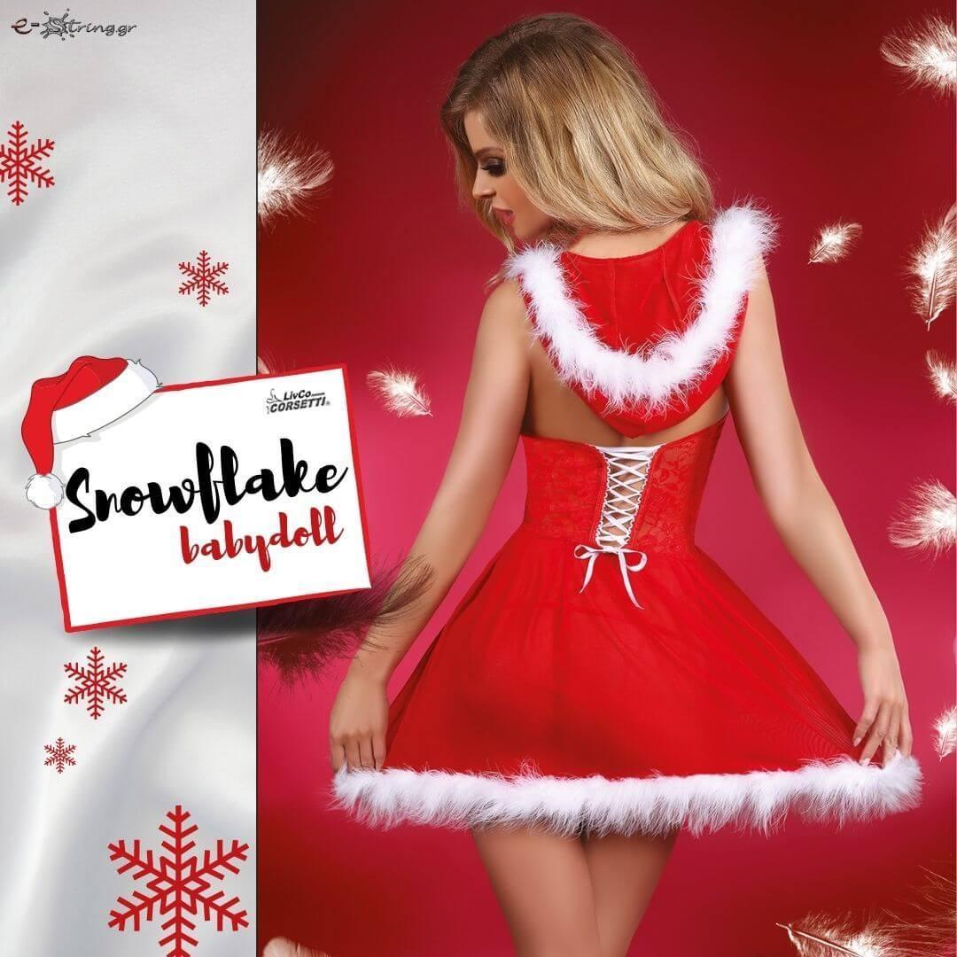 Livco Corsetti - Γυναικεία στολή Babydoll - Livco Snowflake κόκκινη LC20068 - E-string.gr
