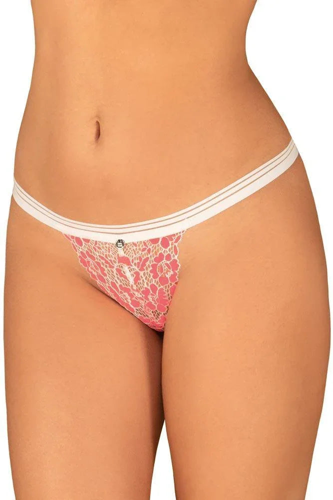 Obsessive - Γυναικείο τριγωνάκι String - Obssesive Bloomys thong Λευκό Ροζ OB6420 - E-string.gr